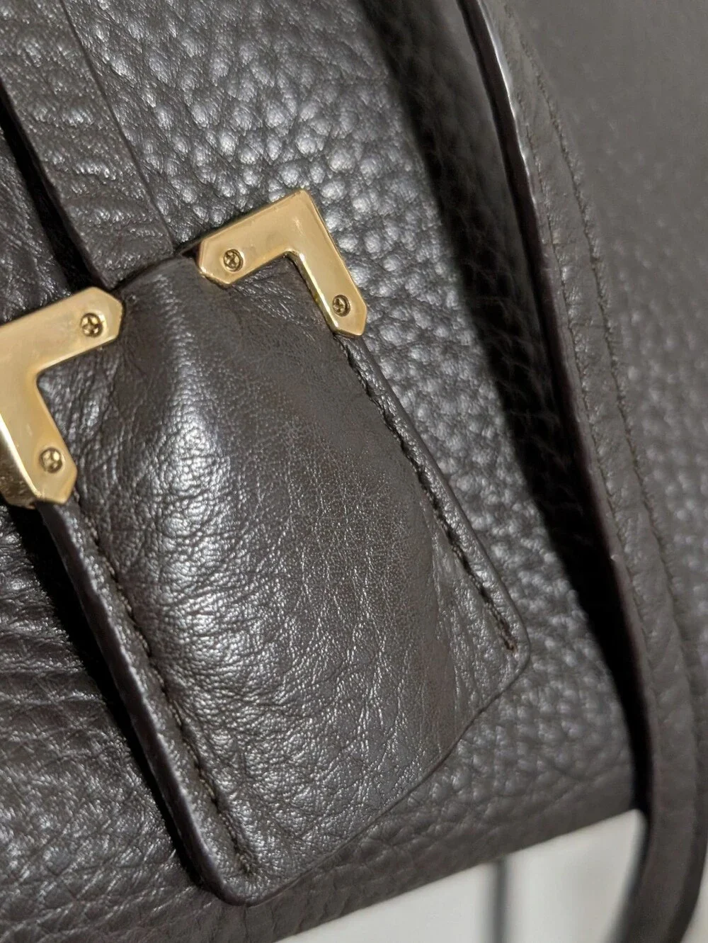henri bendel Brown Pebbled Leather Crossbody with Gold Hardware